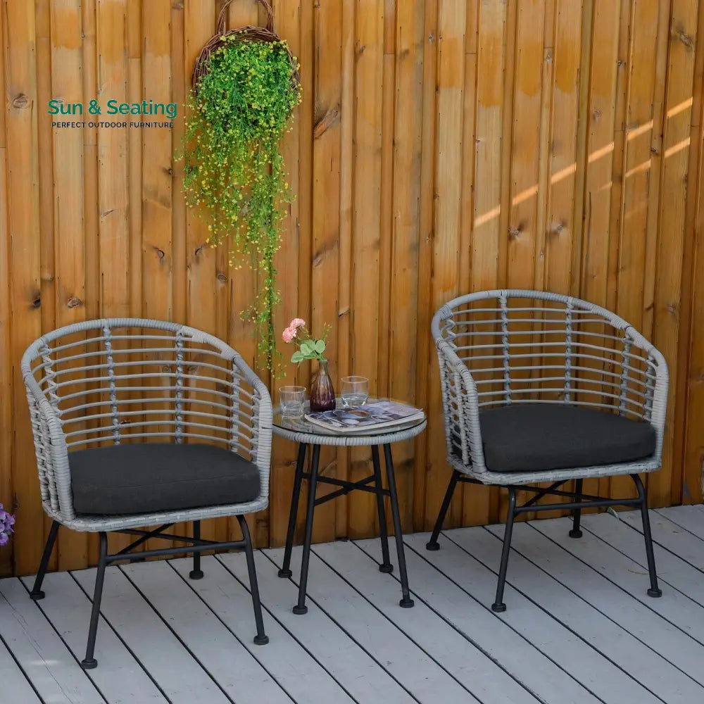 Apto Outdoor Patio Seating Set 2 Chairs and 1 Table Set (Grey) Coffee Table Sets