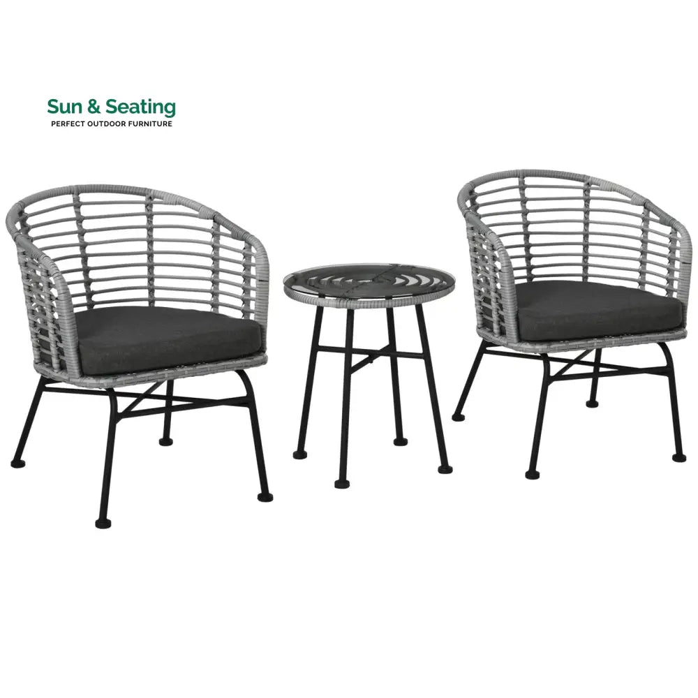 Apto Outdoor Patio Seating Set 2 Chairs and 1 Table Set (Grey) Coffee Table Sets