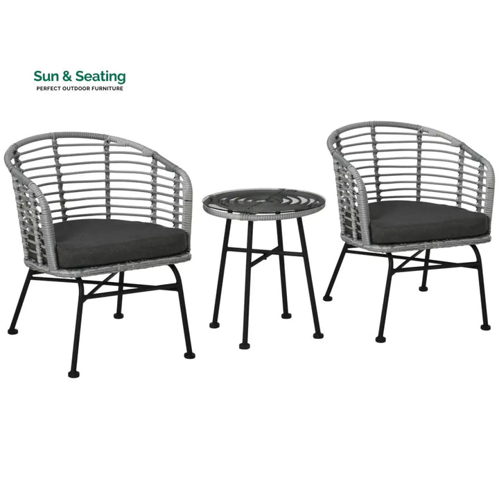 Apto Outdoor Patio Seating Set 2 Chairs and 1 Table Set (Grey) Coffee Table Sets