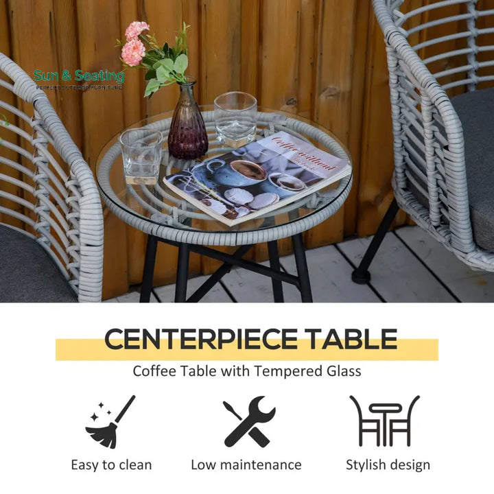 Apto Outdoor Patio Seating Set 2 Chairs and 1 Table Set (Grey) Coffee Table Sets