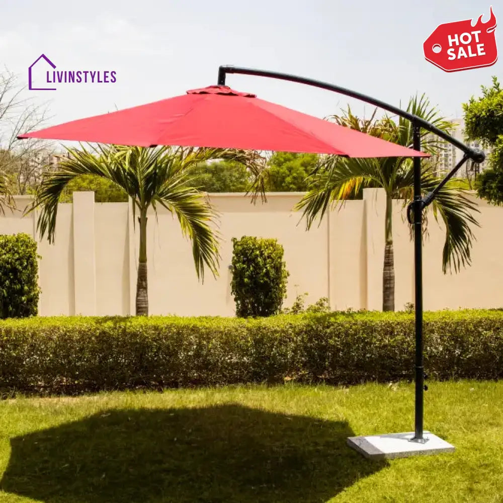 Aqua Luxury Side Pole Garden Umbrella With Stand (Round Mahroon) - Umbrella