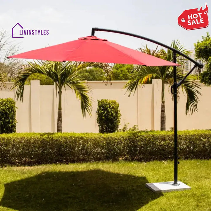 Aqua Luxury Side Pole Garden Umbrella With Stand (Round Mahroon) - Umbrella