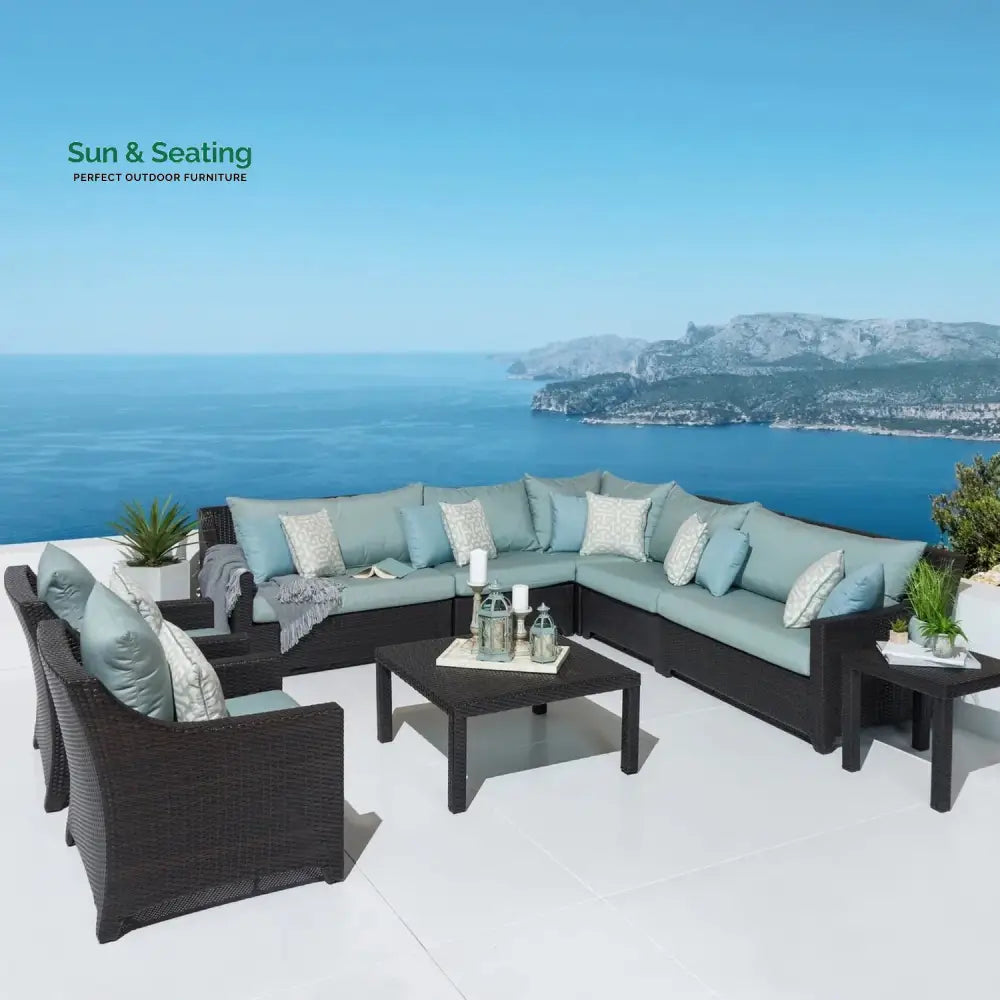 Araceli All Weather Outdoor Wicker Garden L-Shape Sectional Conversation Set Sofa Set