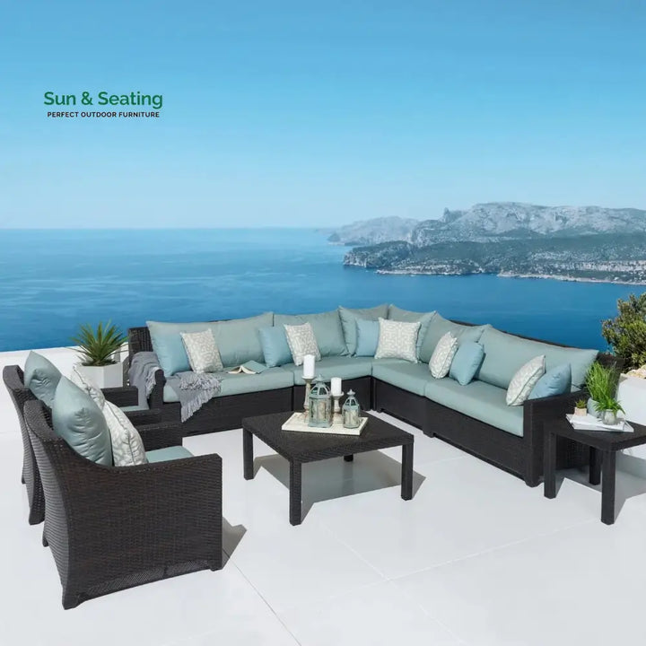 Araceli All Weather Outdoor Wicker Garden L-Shape Sectional Conversation Set Sofa Set