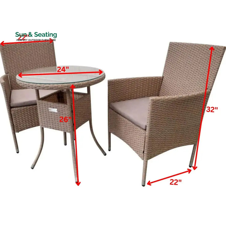 Archie Outdoor Patio Seating Set 2 Chairs and 1 Table Set (Cream) Coffee Table Sets