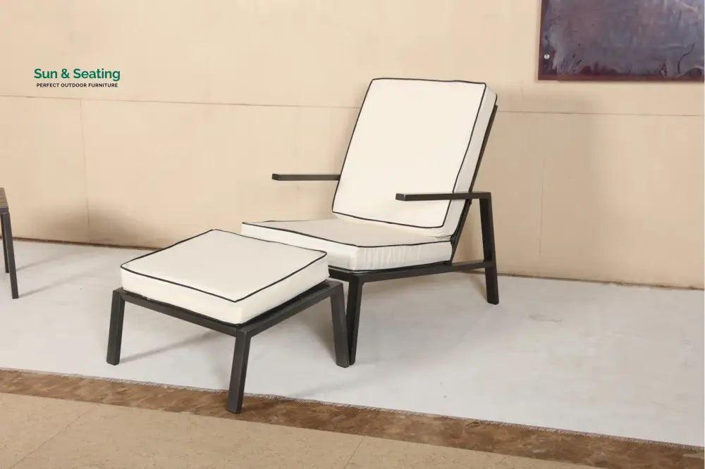 Archie Outdoor Patio Seating Set 2 Chairs 2 Ottoman and Table Set (Cream) Coffee Table Sets