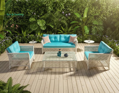 Arcuri Outdoor Sofa Set 2 Seater 2 Single seater and 1 Center Table (Pearl White) Sofa Sets