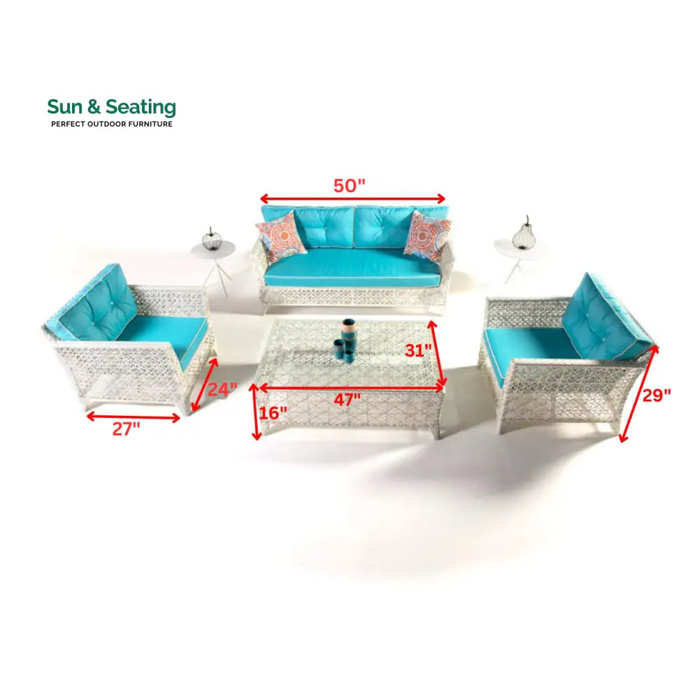 Arcuri Outdoor Sofa Set 2 Seater 2 Single seater and 1 Center Table (Pearl White) Sofa Sets