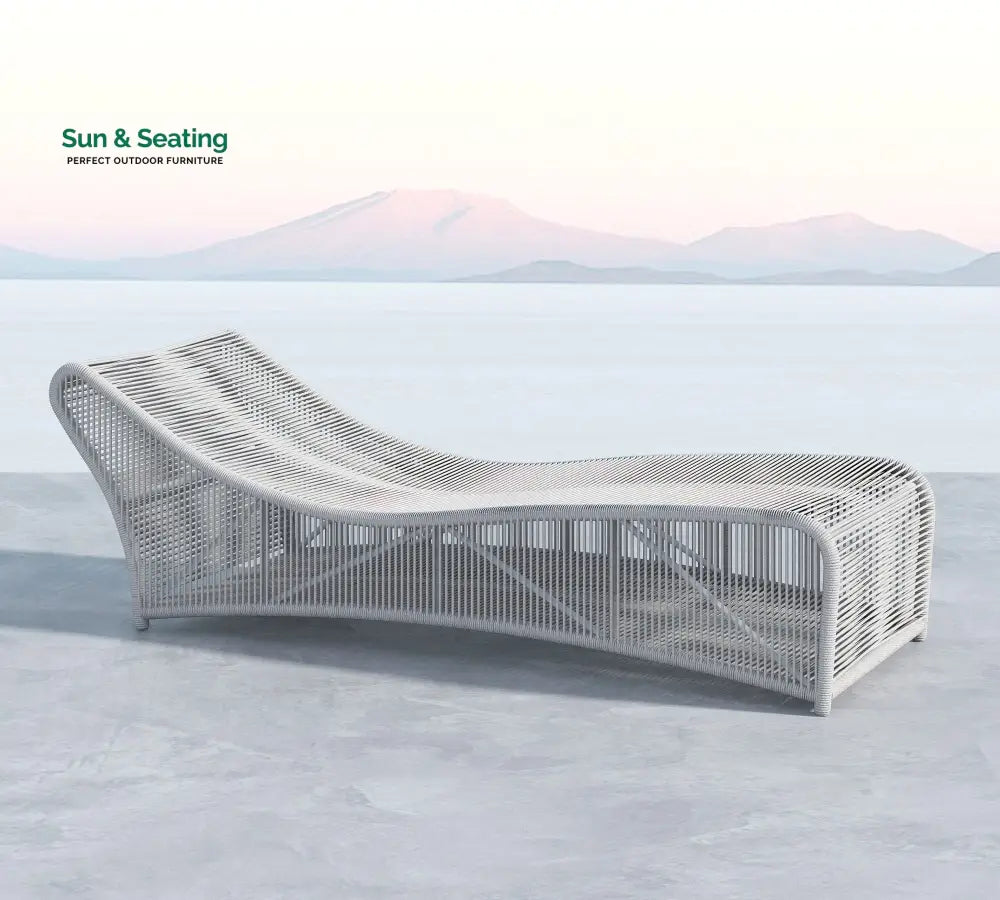 Arcuri Outdoor Swimming Poolside Lounger Braided &amp; Rope Silver Loungers