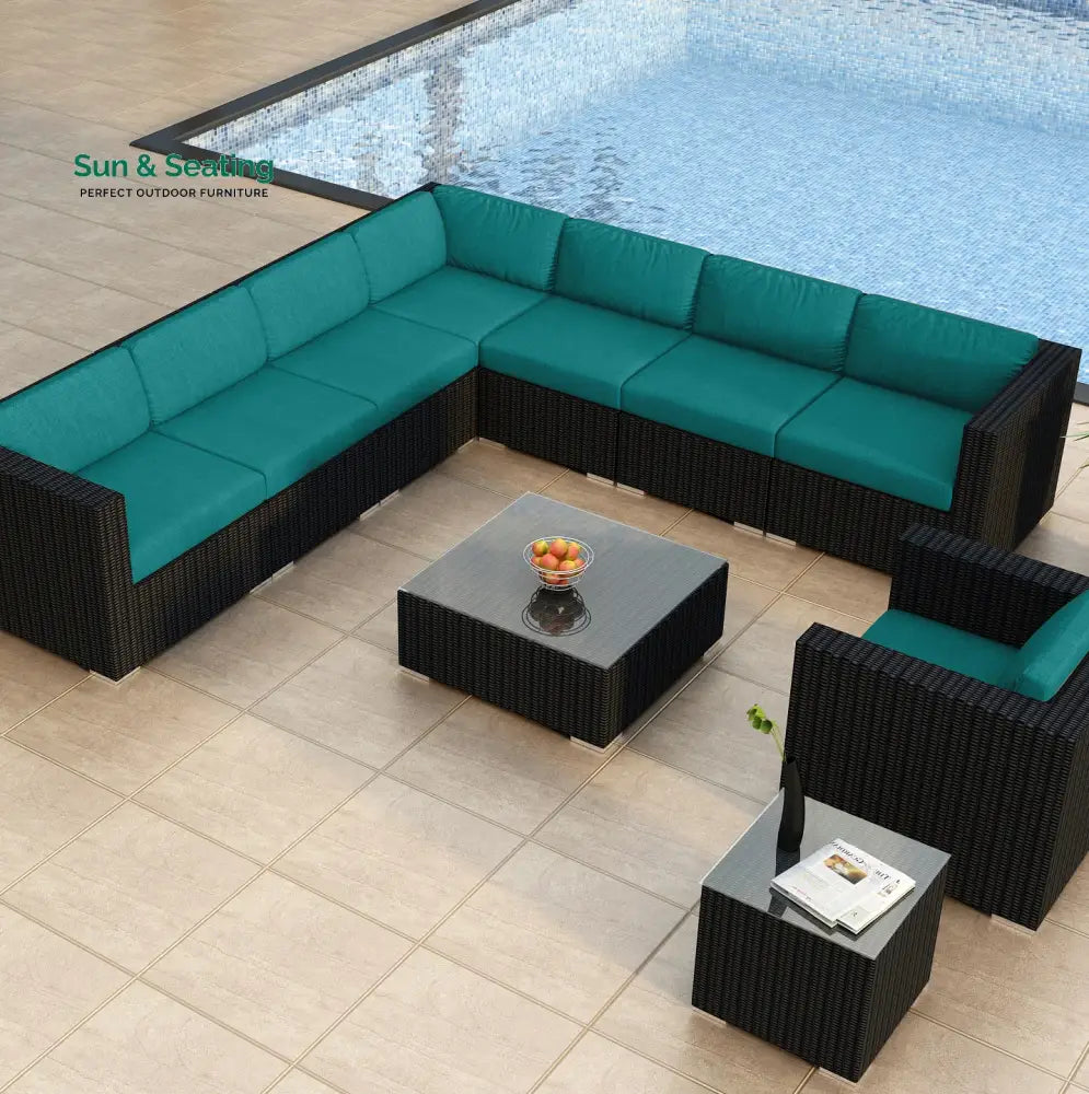Arena Outdoor Sofa Set 7 Seater Single seater and 1 Center Table With 1 Side Table Set (Black) Aqua Green Sofa Sets