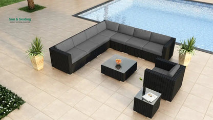 Arena Outdoor Sofa Set 7 Seater Single seater and 1 Center Table With 1 Side Table Set (Black) Dark Grey Sofa Sets