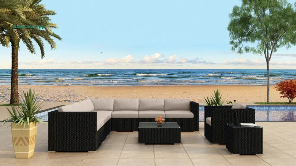 Arena Outdoor Sofa Set 7 Seater Single seater and 1 Center Table With 1 Side Table Set (Black) Sofa Sets