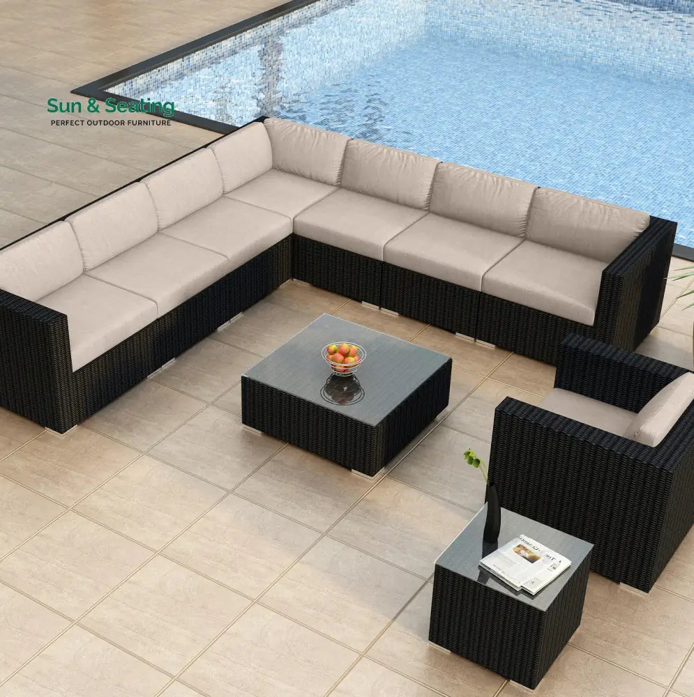 Arena Outdoor Sofa Set 7 Seater Single seater and 1 Center Table With 1 Side Table Set (Black) Sofa Sets
