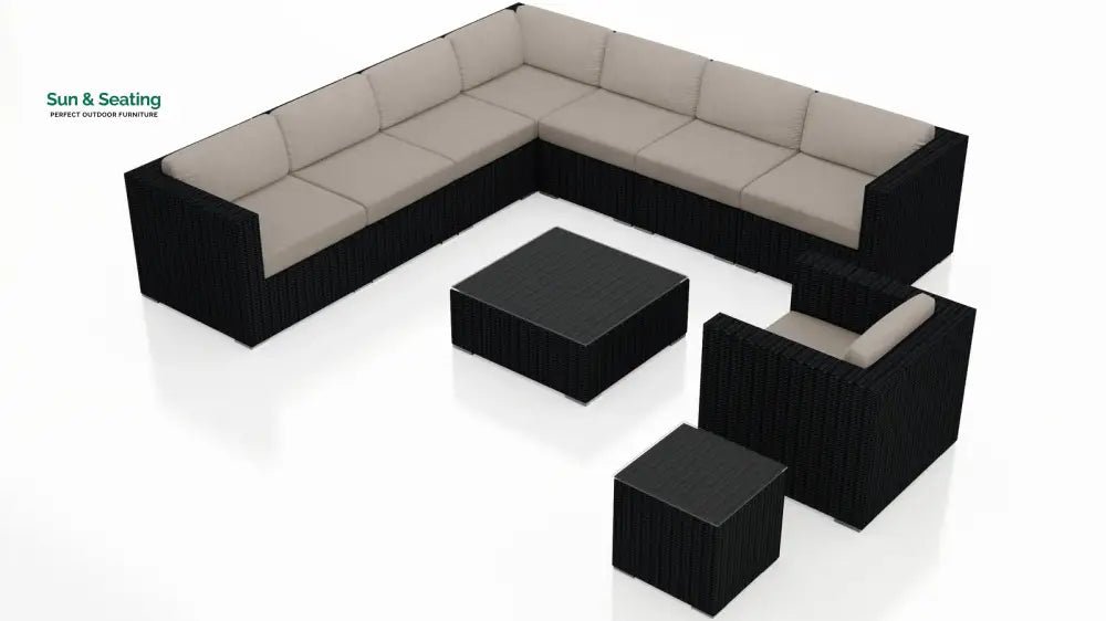 Arena Outdoor Sofa Set 7 Seater Single seater and 1 Center Table With 1 Side Table Set (Black) Sofa Sets