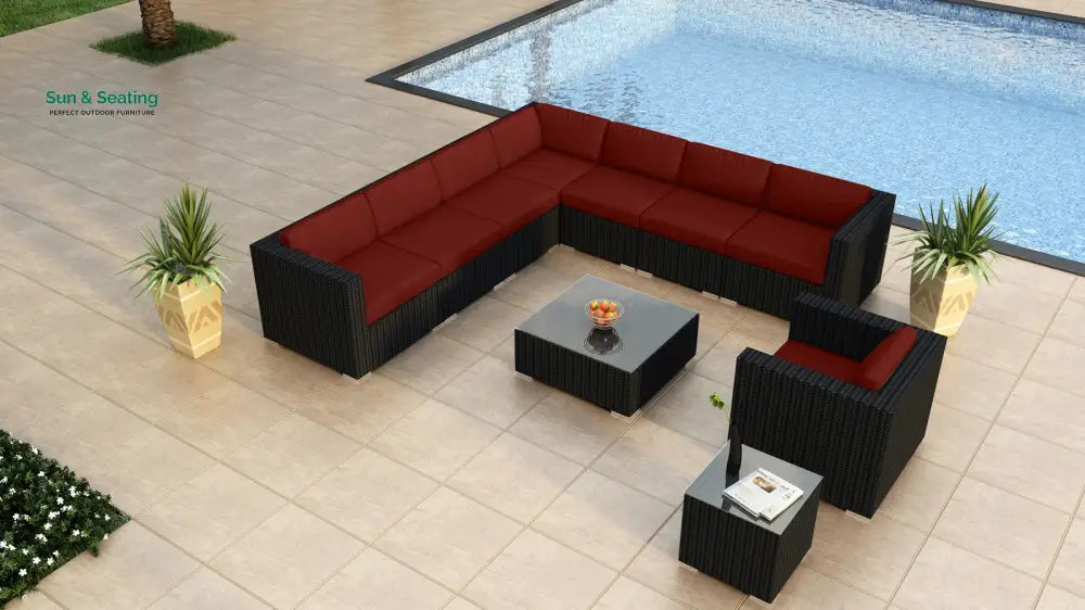 Arena Outdoor Sofa Set 7 Seater Single seater and 1 Center Table With 1 Side Table Set (Black) Sofa Sets