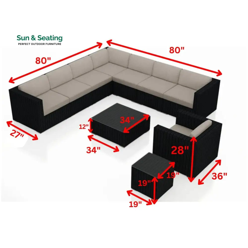 Arena Outdoor Sofa Set 7 Seater Single seater and 1 Center Table With 1 Side Table Set (Black) Sofa Sets