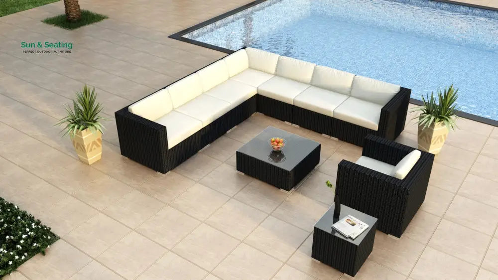 Arena Outdoor Sofa Set 7 Seater Single seater and 1 Center Table With 1 Side Table Set (Black) White Sofa Sets