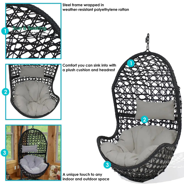 Ariadna Single Seater Hanging Swing Without Stand For Balcony Garden Swing (Black) Swings