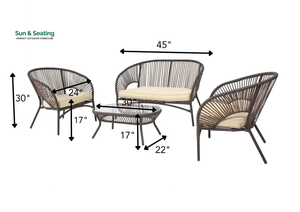 Arno Outdoor Sofa Set 2 Seater 2 Single seater and 1 Center Table Set (Brown) Sofa Sets