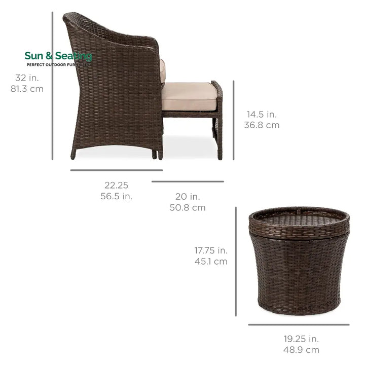 Arokya Outdoor Patio Seating Set 2 Chairs 2 Ottoman and Table Set (Brown) Coffee Table Sets