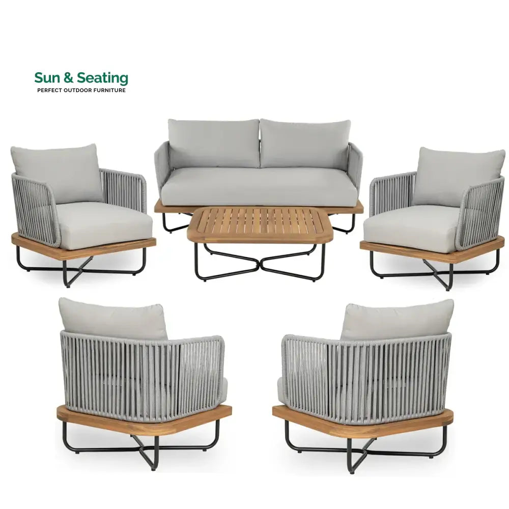 Arria Outdoor Garden Balcony Sofa Set 2 Seater,4 Single Seater With 1 Table Set Braid &amp; Rope (Grey + Grey) Sofa Sets