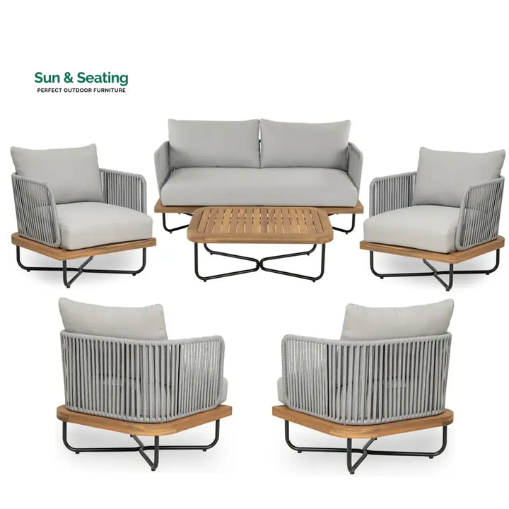 Arria Outdoor Garden Balcony Sofa Set 2 Seater,4 Single Seater With 1 Table Set Braid &amp; Rope (Grey + Grey) Sofa Sets