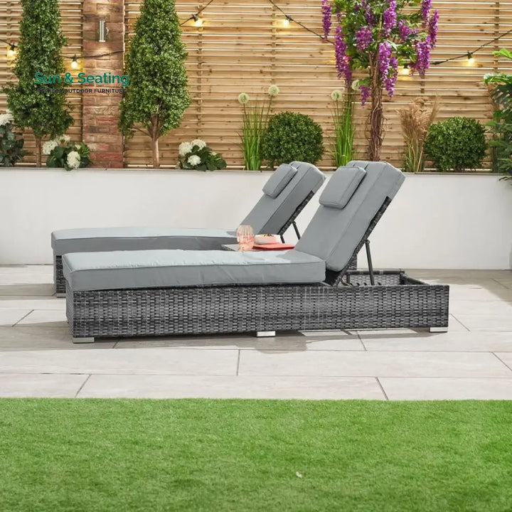 Arrigo Outdoor Swimming Poolside Lounger Set of 2 (Black + Grey) Loungers