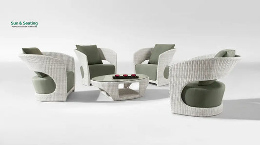 Arroz Outdoor Patio Seating Set 4 Single Seater and 1 Table Set (White + Green) Coffee Table Sets