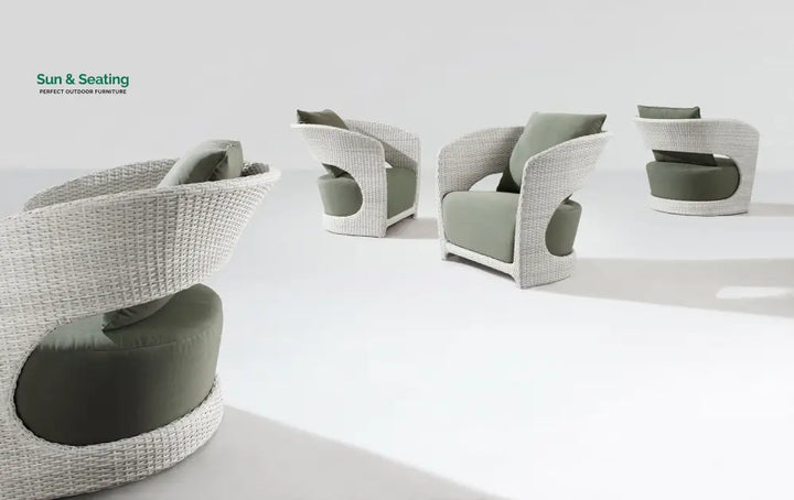 Arroz Outdoor Patio Seating Set 4 Single Seater and 1 Table Set (White + Green) Coffee Table Sets