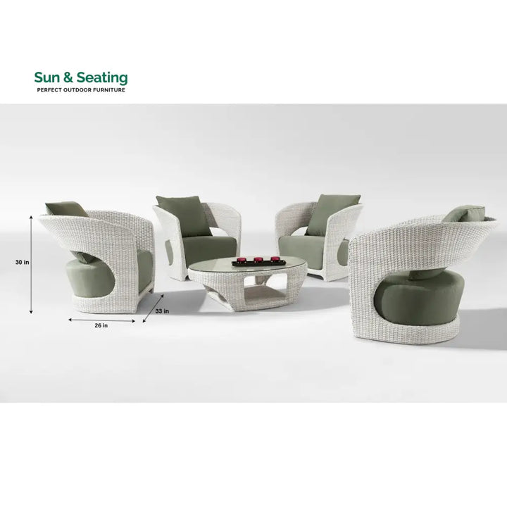Arroz Outdoor Patio Seating Set 4 Single Seater and 1 Table Set (White + Green) Coffee Table Sets