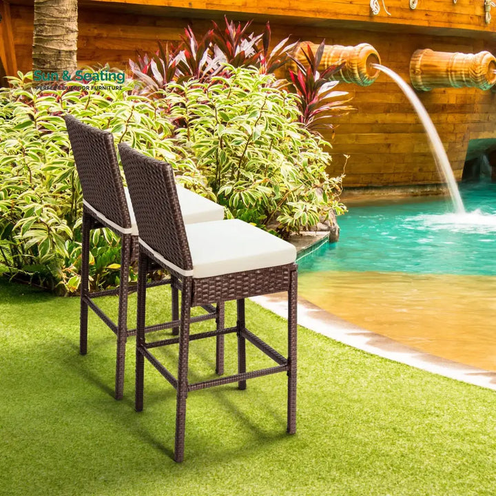 Arsenio Outdoor Patio Bar Chair 4 Chairs For Balcony (Brown) Bar Sets