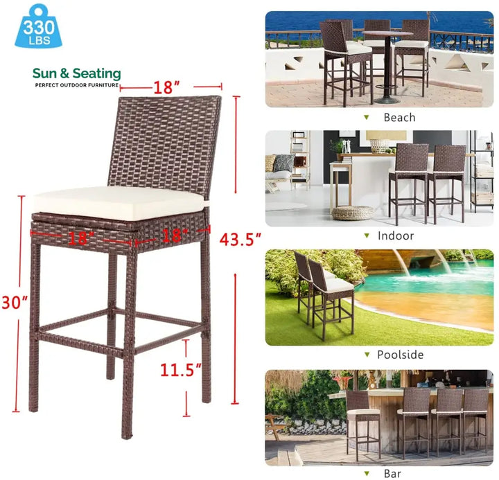 Arsenio Outdoor Patio Bar Chair 4 Chairs For Balcony (Brown) Bar Sets