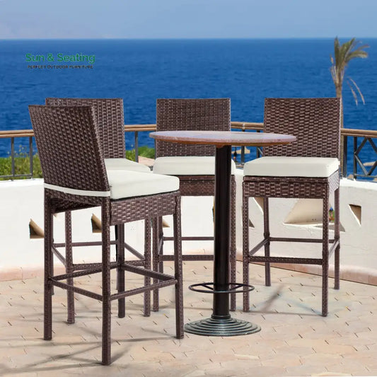 Arsenio Outdoor Patio Bar Chair 4 Chairs For Balcony (Brown) Bar Sets