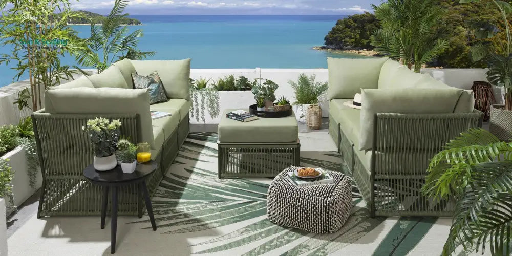 Arsenio Outdoor Sofa Set 6 Seater and 1 Center Table Set (Green) Braided & Rope Sofa Sets