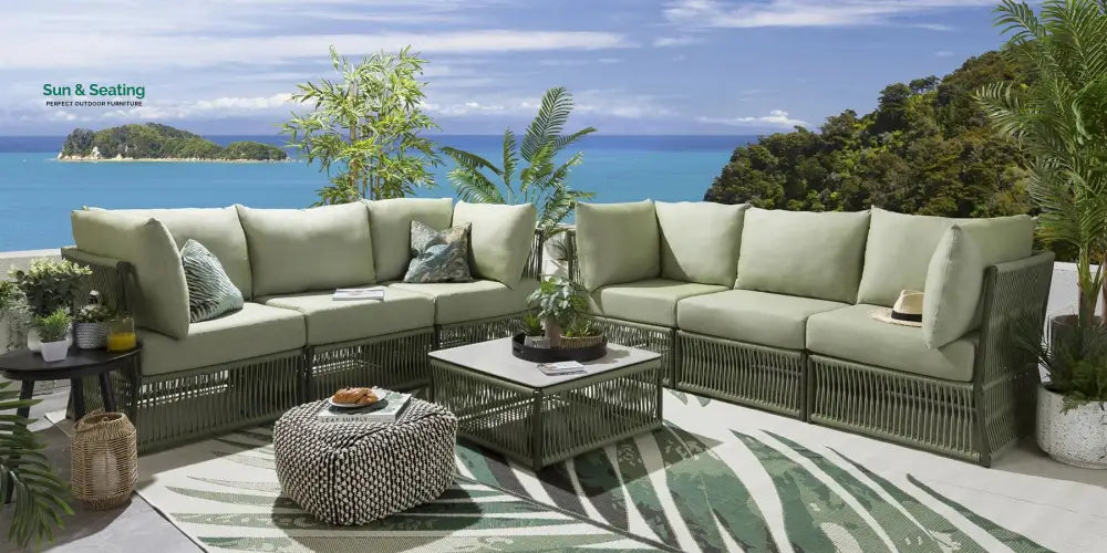 Arsenio Outdoor Sofa Set 6 Seater and 1 Center Table Set (Green) Braided &amp; Rope Sofa Sets