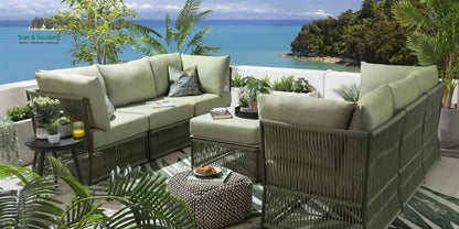 Arsenio Outdoor Sofa Set 6 Seater and 1 Center Table Set (Green) Braided & Rope Sofa Sets