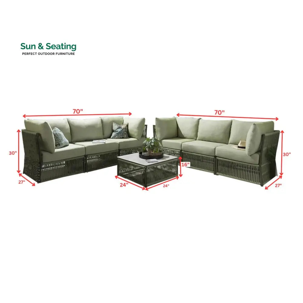 Arsenio Outdoor Sofa Set 6 Seater and 1 Center Table Set (Green) Braided & Rope Sofa Sets