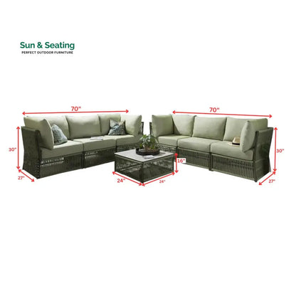 Arsenio Outdoor Sofa Set 6 Seater and 1 Center Table Set (Green) Braided & Rope Sofa Sets