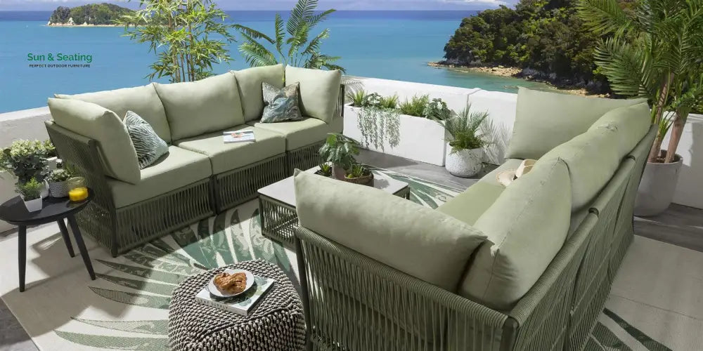 Arsenio Outdoor Sofa Set 6 Seater and 1 Center Table Set (Green) Braided & Rope Sofa Sets