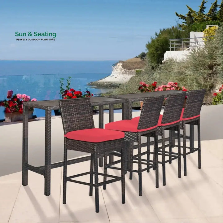 Asami All-Weather Rattan Wicker Bar Set with High-Top Outdoor Table &amp; Chairs Bar Set