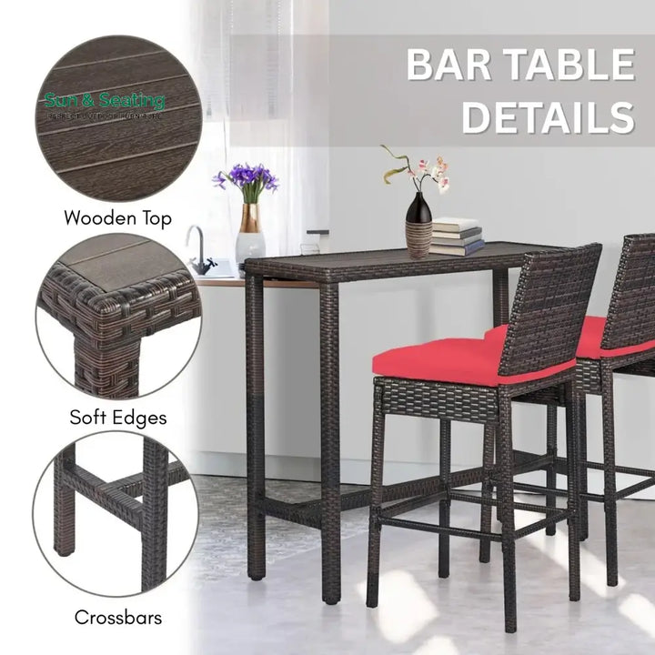 Asami All-Weather Rattan Wicker Bar Set with High-Top Outdoor Table &amp; Chairs Bar Set