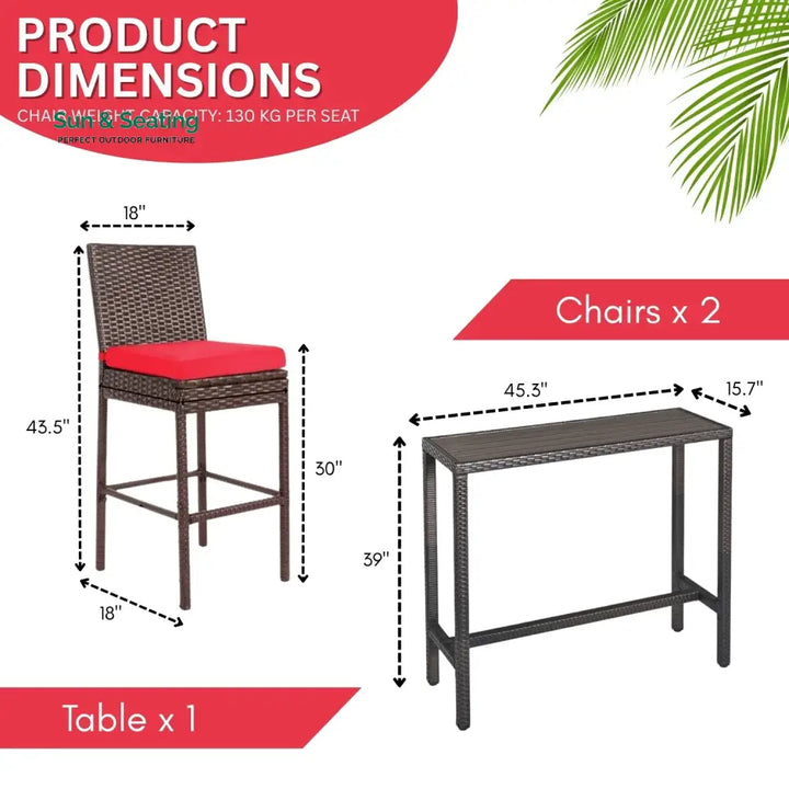 Asami All-Weather Rattan Wicker Bar Set with High-Top Outdoor Table &amp; Chairs Bar Set