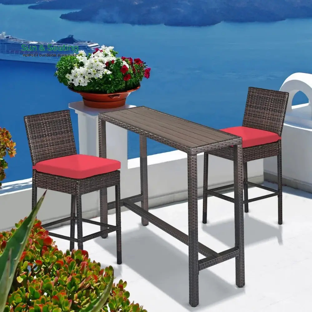 Asami All-Weather Rattan Wicker Bar Set with High-Top Outdoor Table & Chairs Bar Set