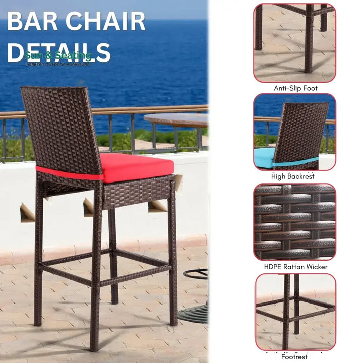Asami All-Weather Rattan Wicker Bar Set with High-Top Outdoor Table &amp; Chairs Bar Set