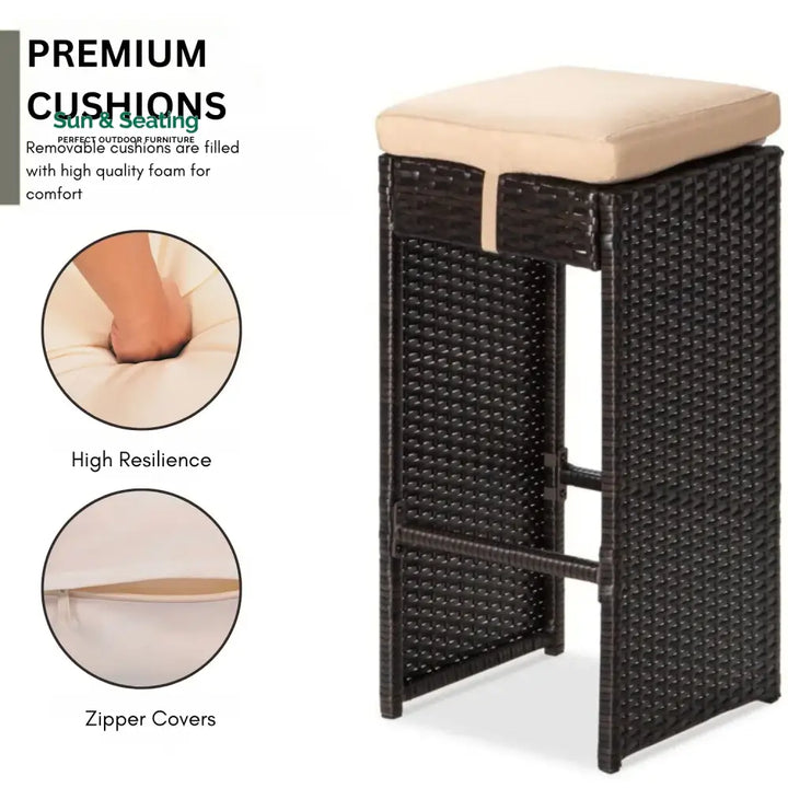 Asha 7-Piece Outdoor Rattan Wicker Bar Set with Glass Top Table Bar Set