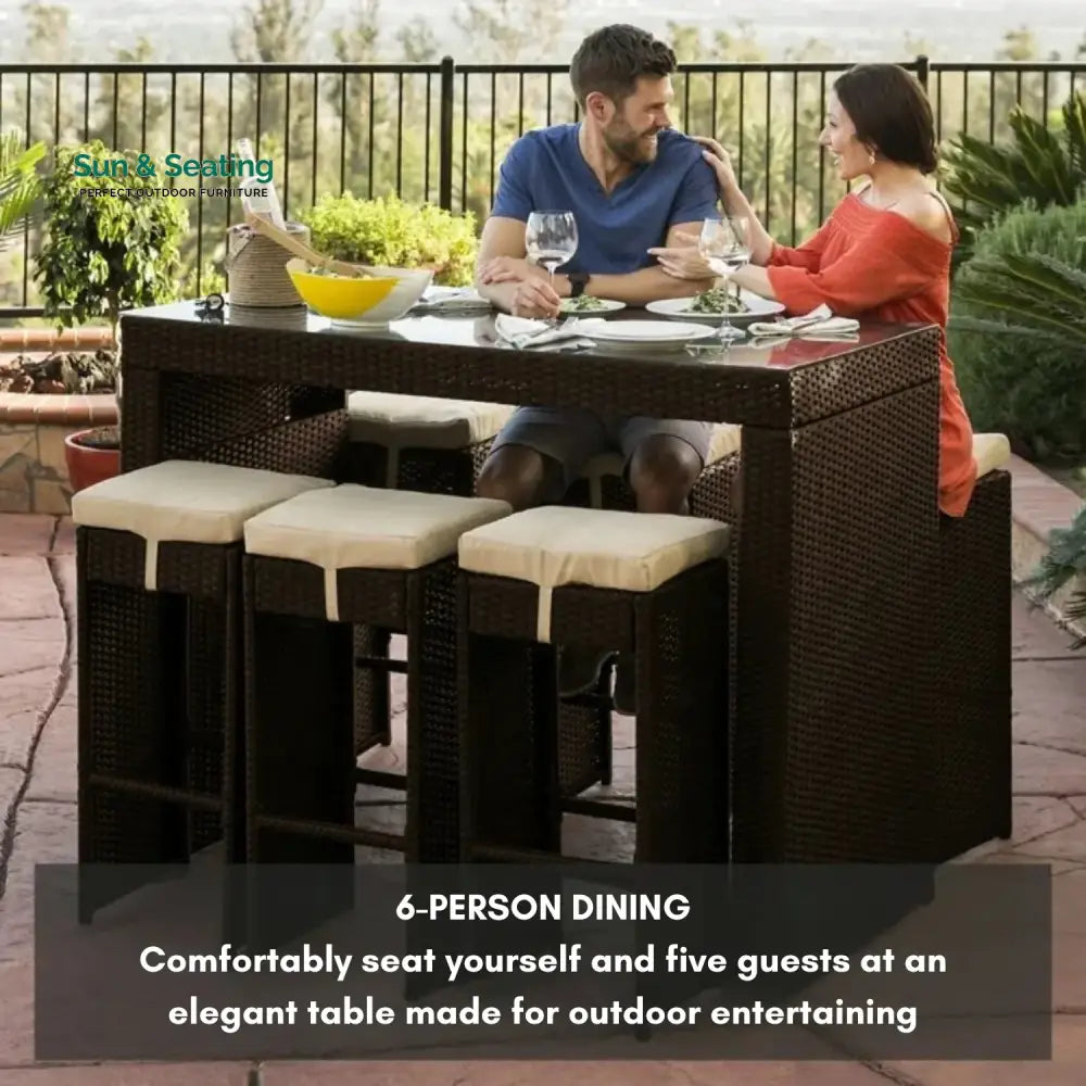 Asha 7-Piece Outdoor Rattan Wicker Bar Set with Glass Top Table Bar Set