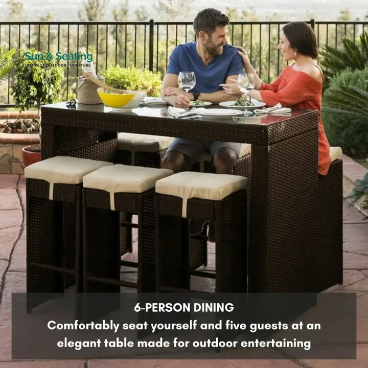 Asha 7-Piece Outdoor Rattan Wicker Bar Set with Glass Top Table Bar Set