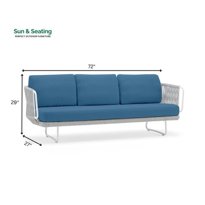 Astoir Outdoor Garden Balcony Sofa Set 3 Seater 2 Single Seater and 1 Center Table Set Braid & Rope (Grey-Blue) Sofa