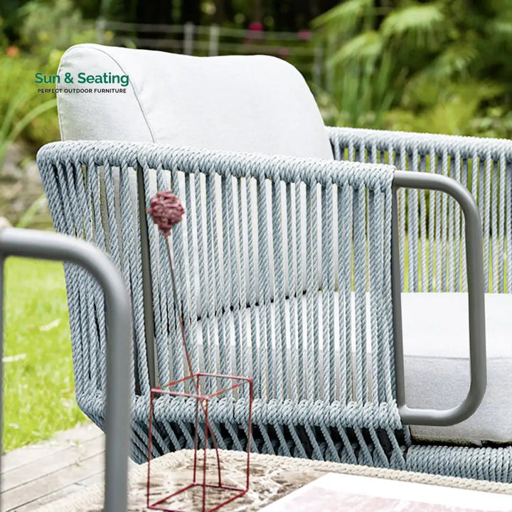 Astor Outdoor Garden Balcony Sofa Set 3 Seater 2 Single Seater and 1 Center Table Set Braid &amp; Rope (Grey-Off White)