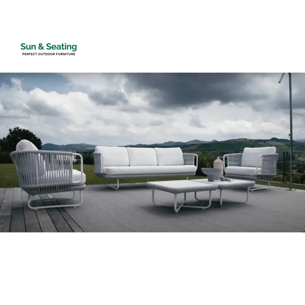 Astor Outdoor Garden Balcony Sofa Set 3 Seater 2 Single Seater and 1 Center Table Set Braid &amp; Rope (Grey-Off White)